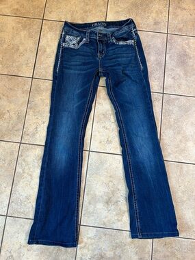 Grace in LA Dark Indigo Bootcut Jeans with Contrast Stitching